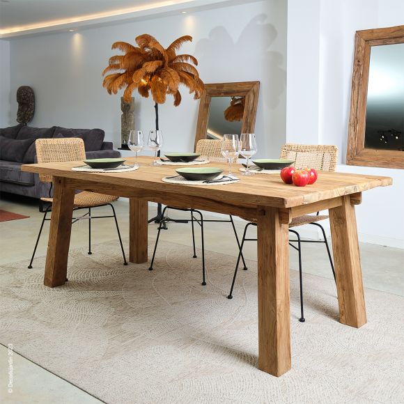 Table à manger en Teck brut recyclé, pour huit personnes,  Toscane.