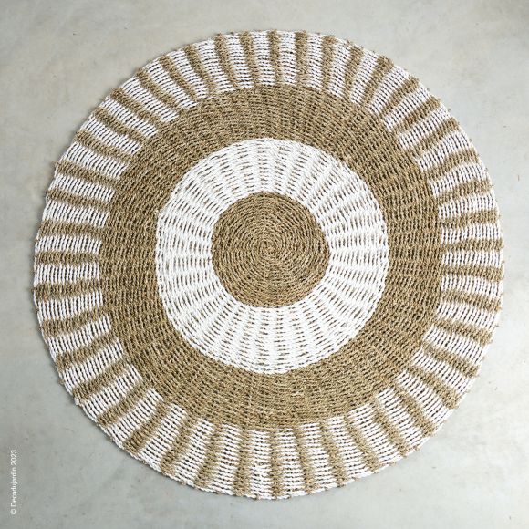 Tapis Rond d'intérieur en  Jonc de Mer Naturel Zebra Madrague.