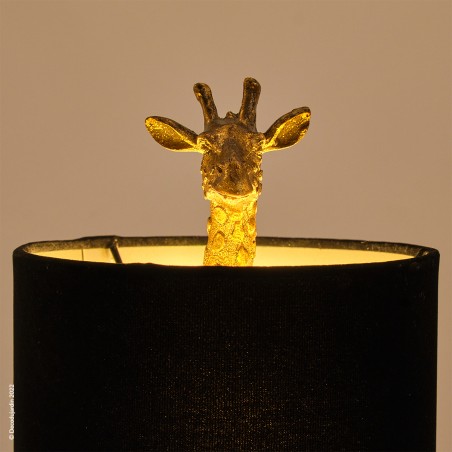 Lampe Girafe bronze Antique doré et abat-jour en velours noir.