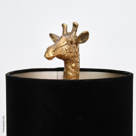 Lampe Girafe bronze Antique doré et abat-jour en velours noir.