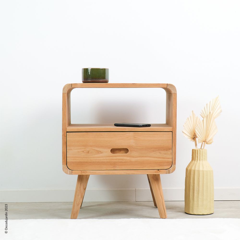 Table de Nuit Scandinave en Teck 1 tiroir - Déco de la Maison à Reims