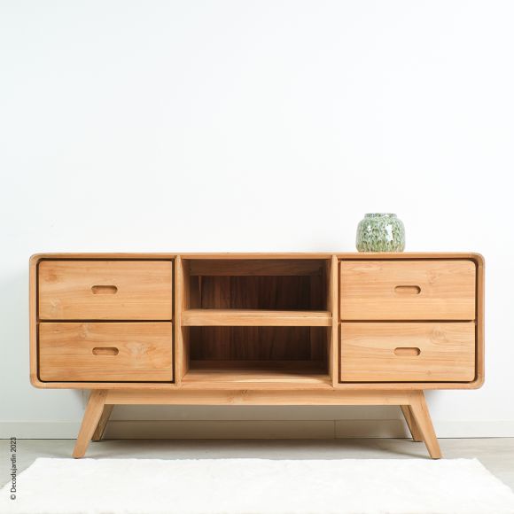 Buffet ou  Meuble TV  Scandinave en teck, 4 tiroirs et 2 niches Ilva.