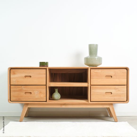 Buffet ou  Meuble TV  Scandinave en teck, 4 tiroirs et 2 niches Ilva.