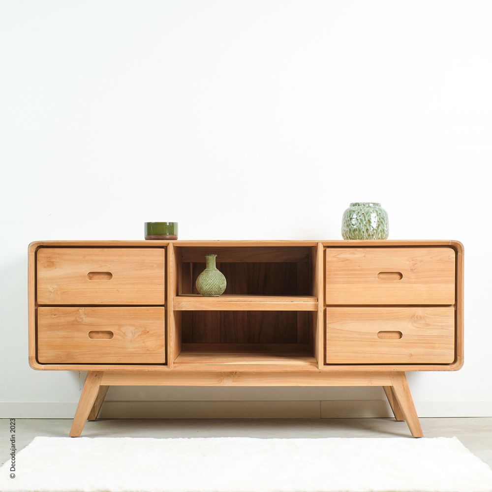 Buffet ou  Meuble TV  Scandinave en teck, 4 tiroirs et 2 niches Ilva.