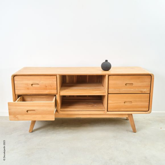 Buffet ou  Meuble TV  Scandinave en teck, 4 tiroirs et 2 niches Ilva.