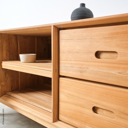 Buffet ou  Meuble TV  Scandinave en teck, 4 tiroirs et 2 niches Ilva.