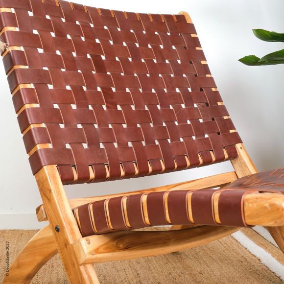 Fauteuil Pliant Cuir véritable tressé et Teck Selayar Lodge.