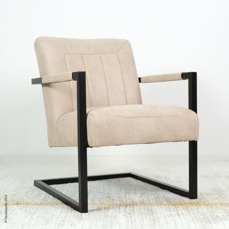 Fauteuil Lounge Mourice 2, tissu beige finition Nubuck.