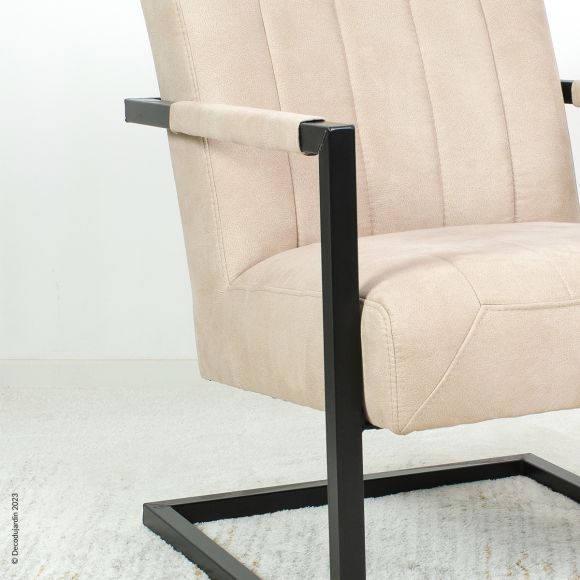 Fauteuil Lounge Mourice 2, tissu beige finition Nubuck.