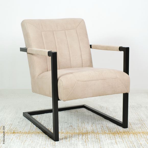 Fauteuil Lounge Mourice 2, tissu beige finition Nubuck.