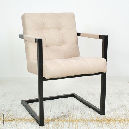 Fauteuil Chaise de Salon Cadira, tissu Beige finition nubuck.