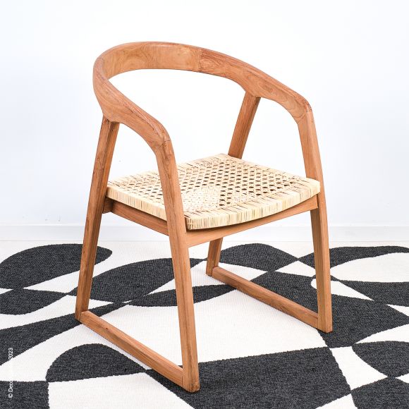 Chaise, Fauteuil de Table Teck Recyclé et cannage Rotin Gili Air.