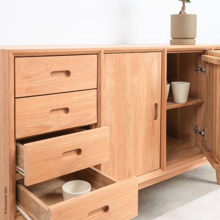 Buffet scandinave en teck, 2 portes et 8 tiroirs Ilva.