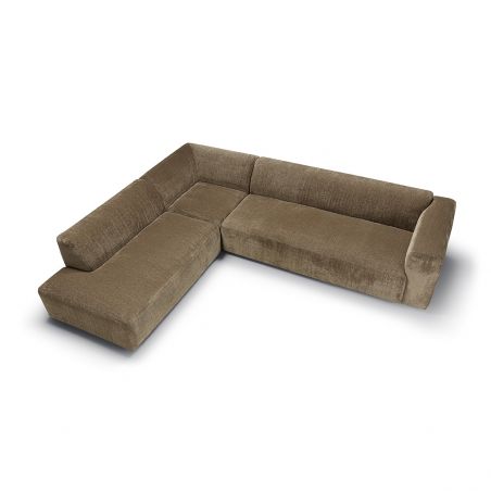 Canapé d'angle 5 places Annie Sits, tissus chenille beige et design contemporain.