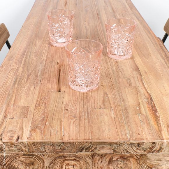 Table haute, mange debout rectangulaire en teck recyclé et metal Gela.