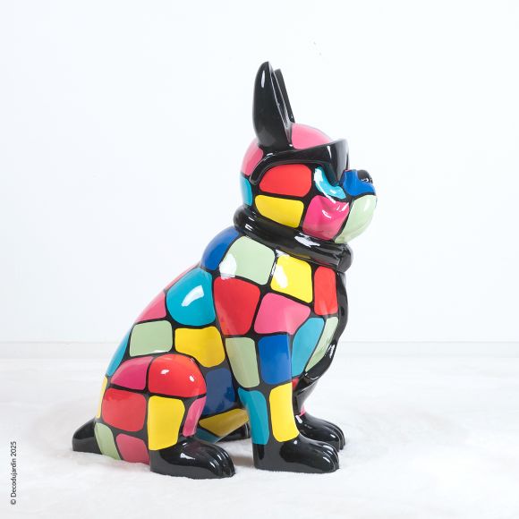 Statue Bouledogue Français Jazzy Multicolore Résine