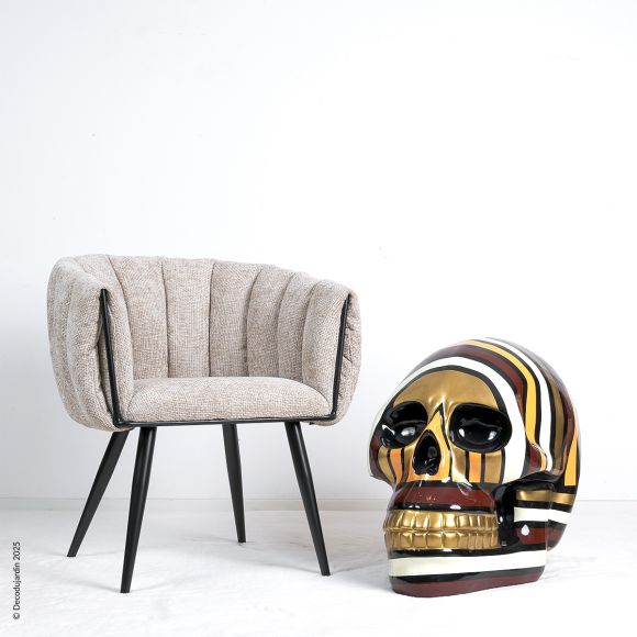 Statue Tête De Mort Noire, Rayures Colorées, Résine