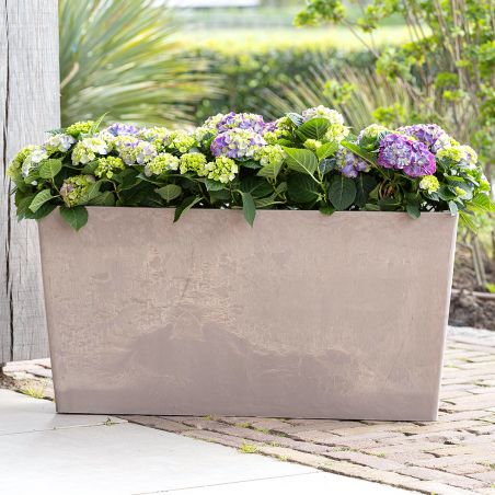 Jardinière haute eco-responsable, bac à plantes couleur taupe Ecostone.